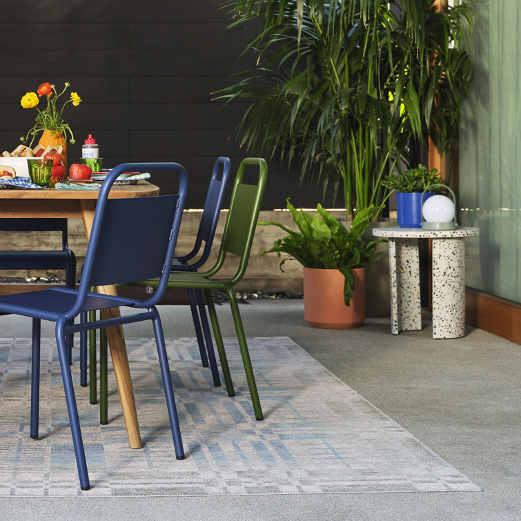 White Terrazzo Round Outdoor Side Table with Crescent Legs