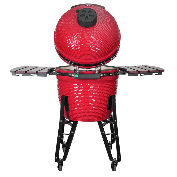 Kalamera 18'' Red Ceramic Kamado Charcoal Grill with Folding Shelves