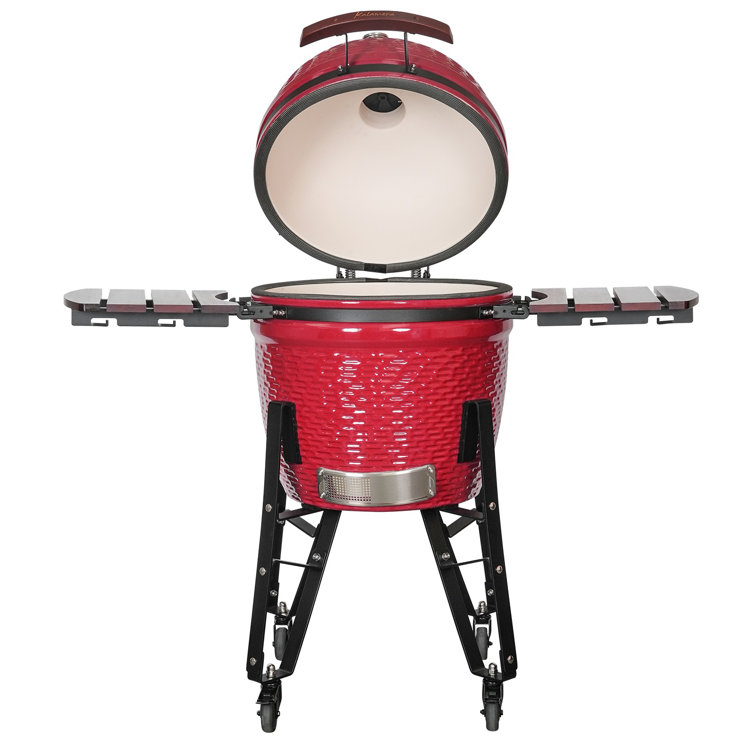 Kalamera 18'' Red Ceramic Kamado Charcoal Grill with Folding Shelves