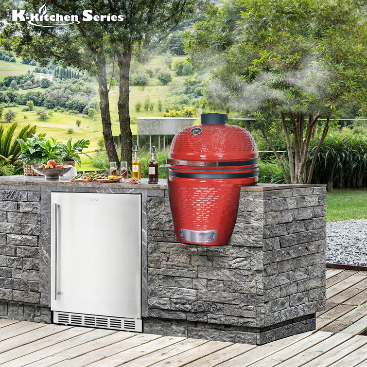 Kalamera 18'' Red Ceramic Kamado Charcoal Grill with Folding Shelves