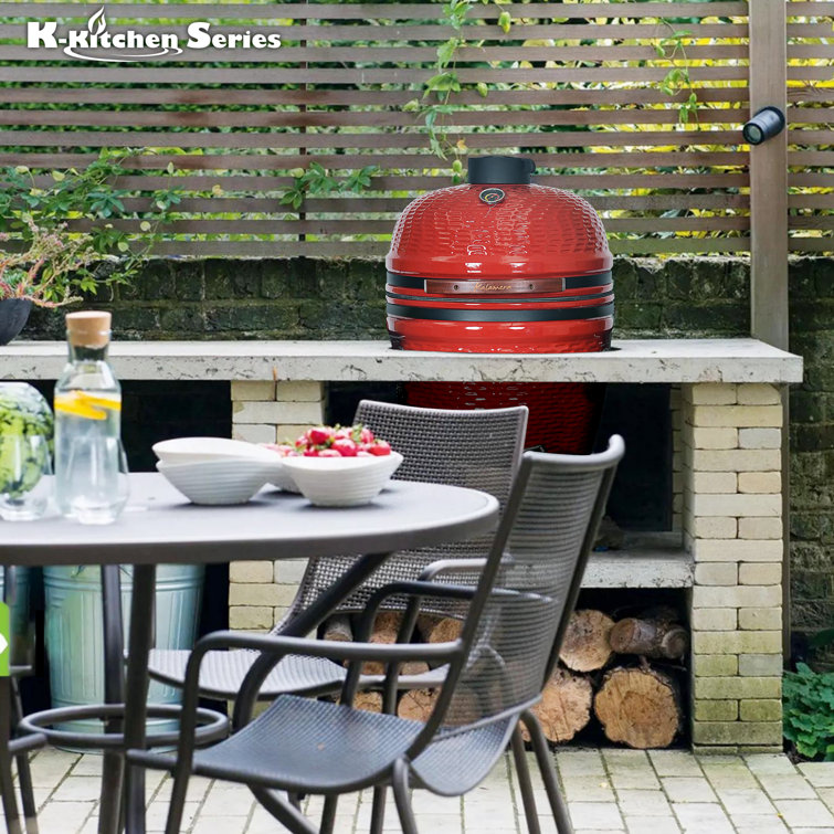 Kalamera 18'' Red Ceramic Kamado Charcoal Grill with Folding Shelves