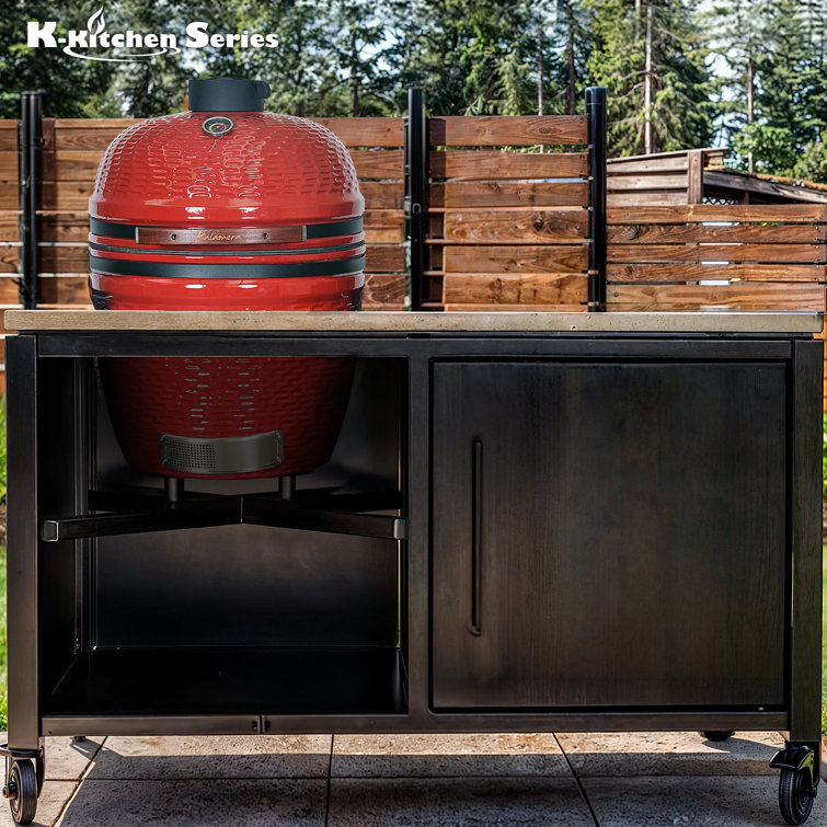 Kalamera 18'' Red Ceramic Kamado Charcoal Grill with Folding Shelves