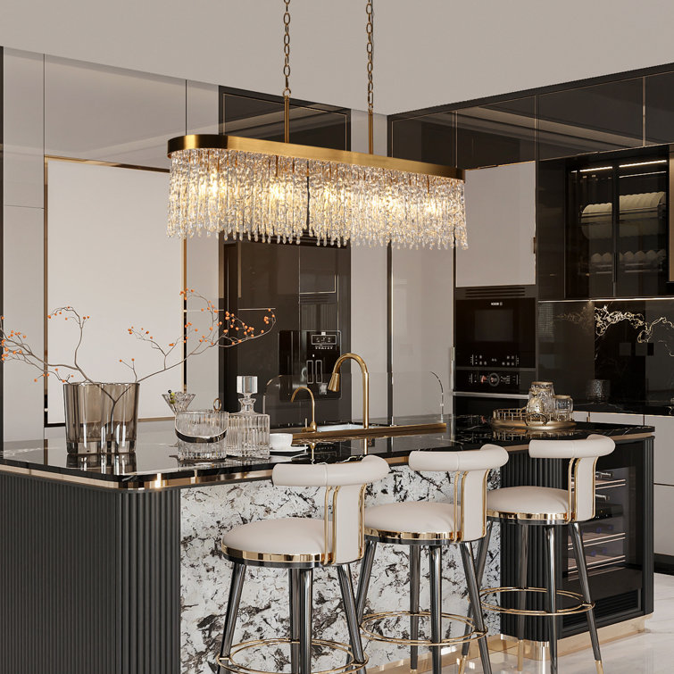 Gold and Clear Glass 5-Light Kitchen Island Chandelier