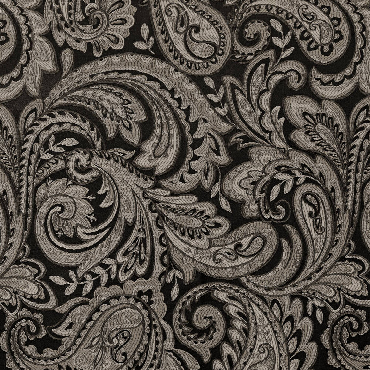 Black Faux Silk Jacquard Light-Filtering Curtain Panel Pair