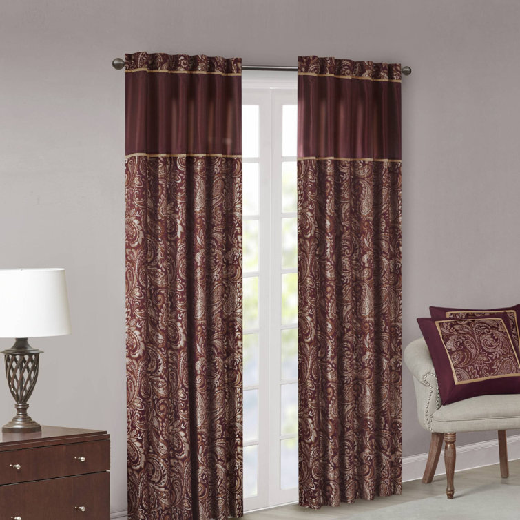 Burgundy Faux Silk Light-Filtering Rod Pocket Curtain Panel Pair