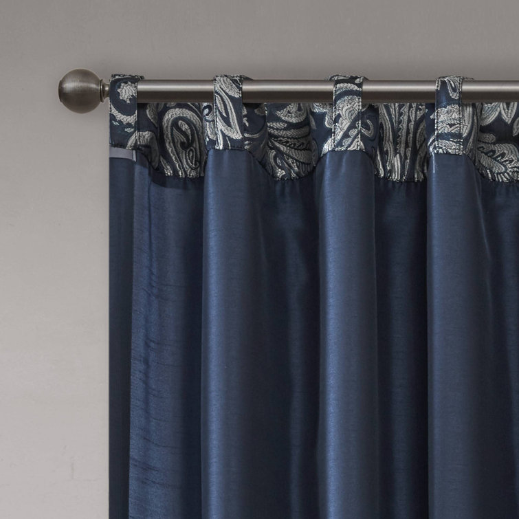 Navy Faux Silk Paisley Jacquard Curtain Panel Pair