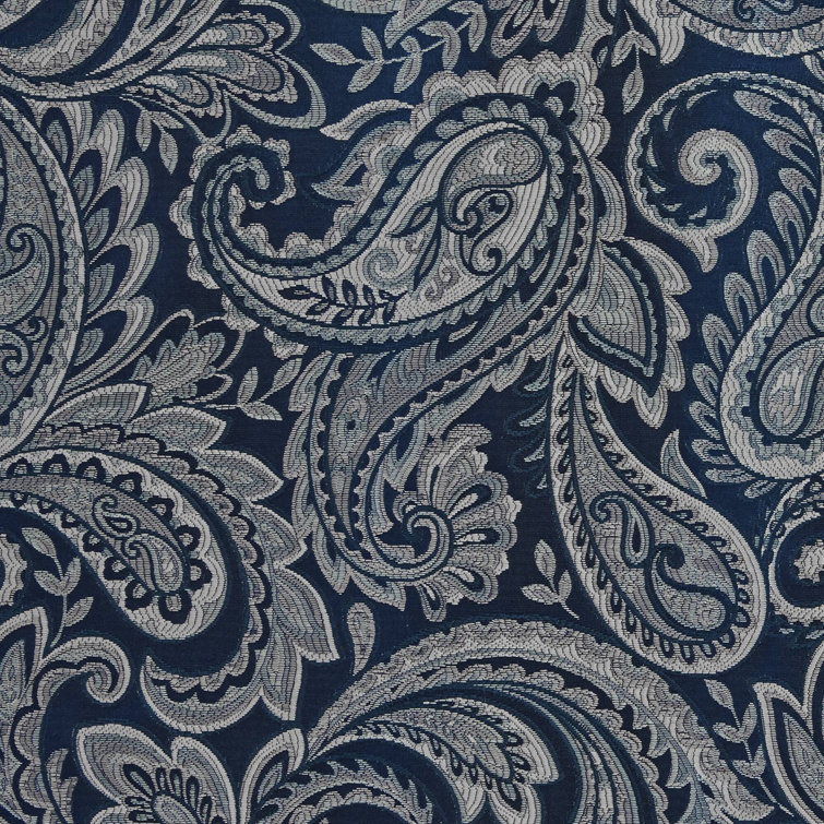 Navy Faux Silk Paisley Jacquard Curtain Panel Pair
