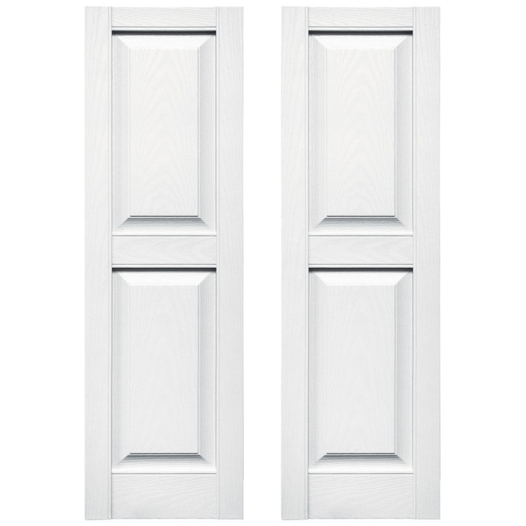White Vinyl Raised Panel Shutters Pair, 12" x 66"