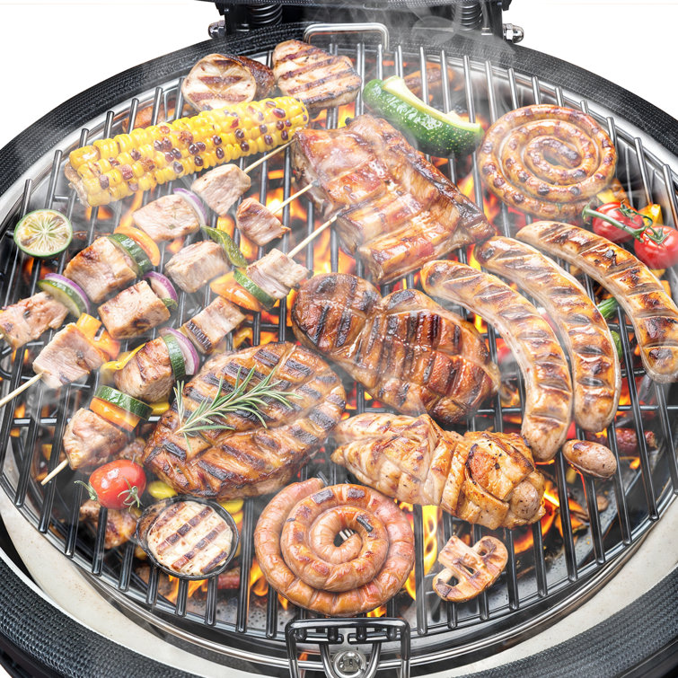 Kalamera 18'' Red Ceramic Kamado Charcoal Grill with Folding Shelves