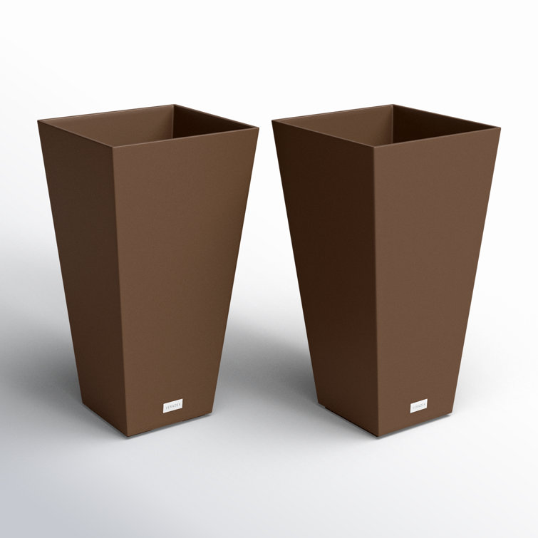 Espresso Brown 26" Modern Square Tapered Plastic Planter 2-Pack
