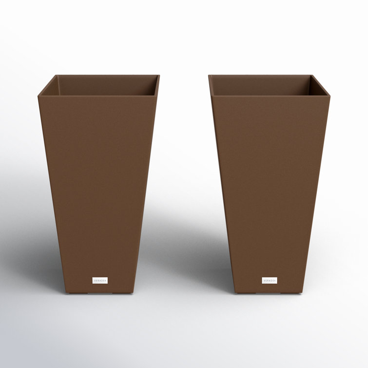 Espresso Brown 26" Modern Square Tapered Plastic Planter 2-Pack