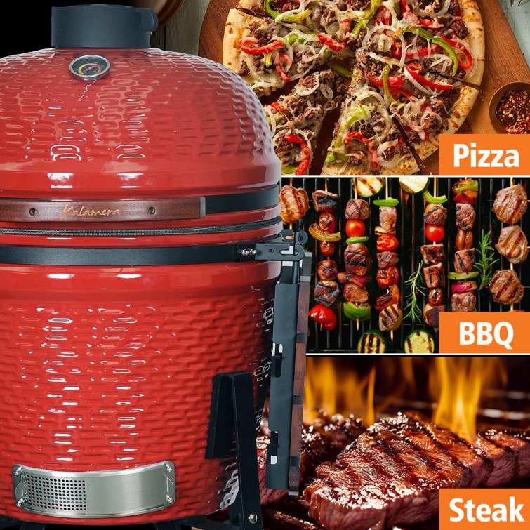 Kalamera 18'' Red Ceramic Kamado Charcoal Grill with Folding Shelves