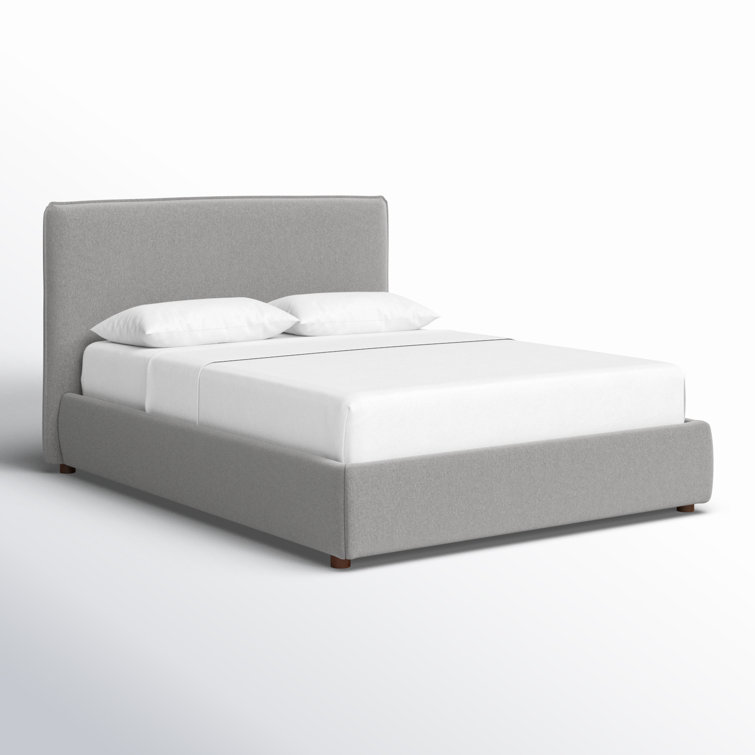 Queen Light Gray Linen Upholstered Bed with Tall Headboard