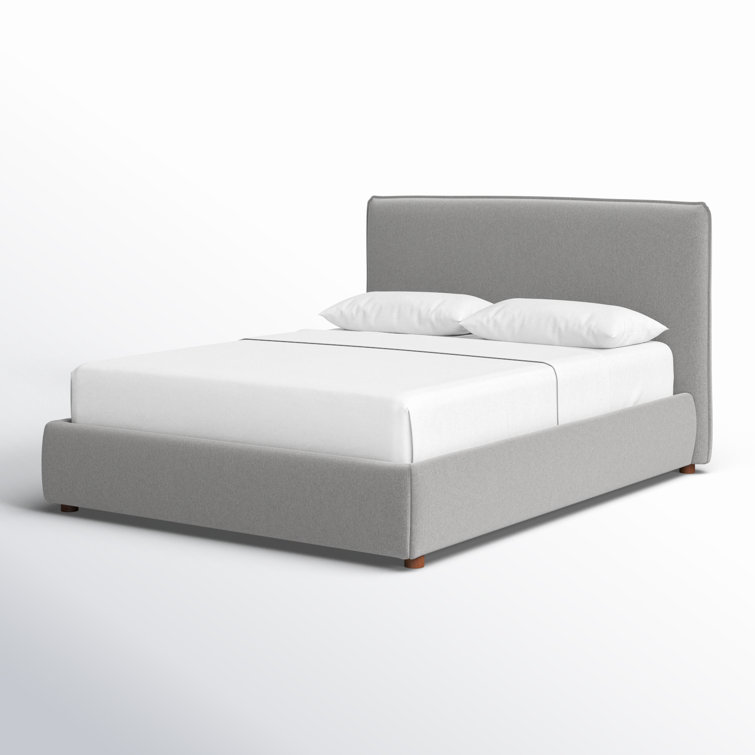 Queen Light Gray Linen Upholstered Bed with Tall Headboard