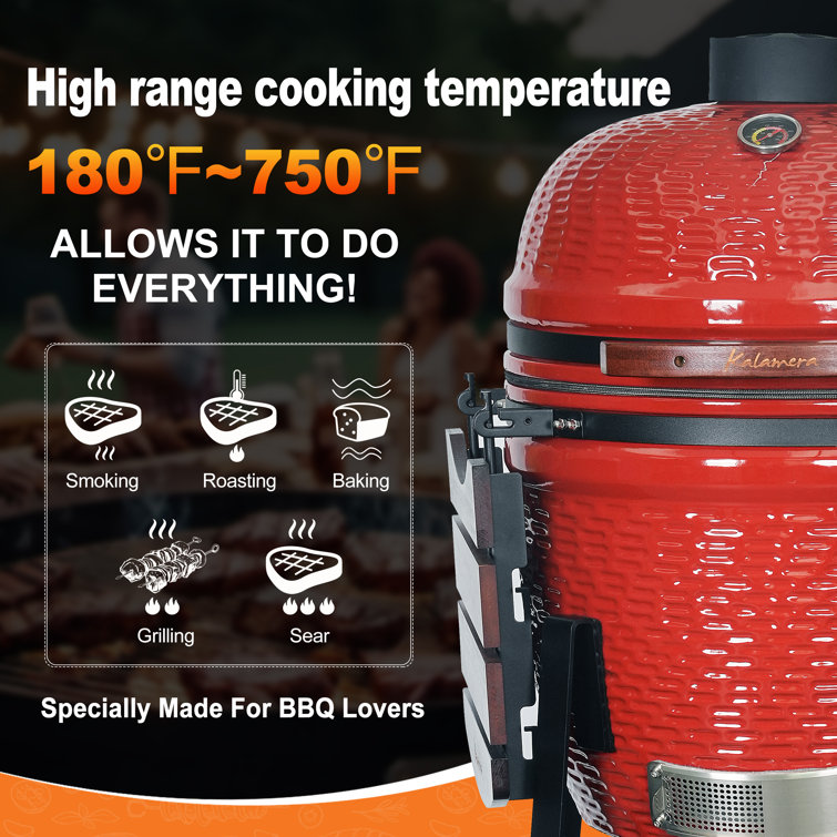 Kalamera 18'' Red Ceramic Kamado Charcoal Grill with Folding Shelves