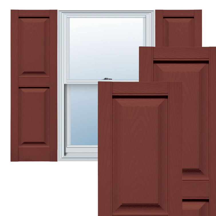 Burgundy Red Vinyl Raised Panel Exterior Shutters, 14.75" x 31"