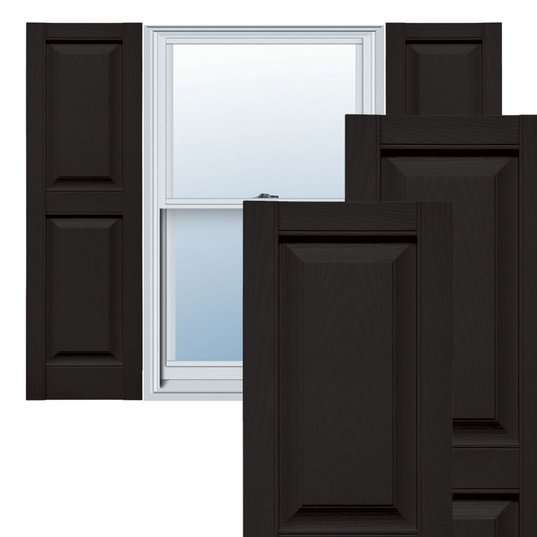 Black Vinyl Raised Panel Shutters with Matching Screws, 12"W x 43"H