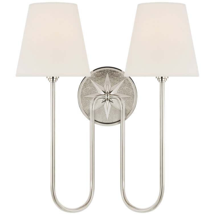 Polished Nickel Double Sconce with Linen Shades