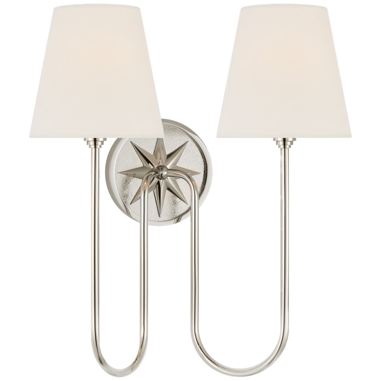 Polished Nickel Double Sconce with Linen Shades