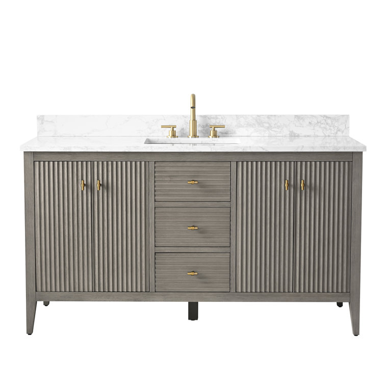 60" Driftwood Gray Freestanding Vanity with White Engineered Marble Top