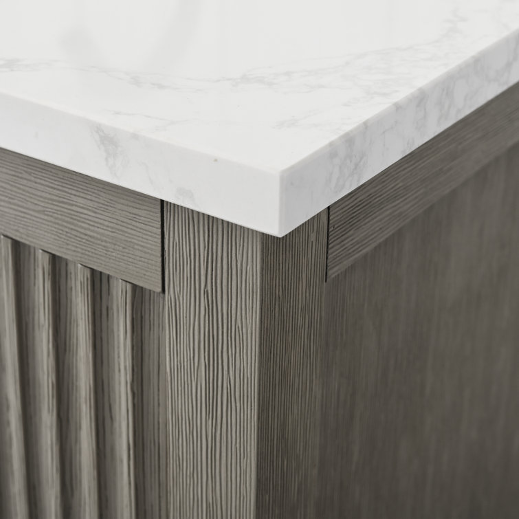 60" Driftwood Gray Freestanding Vanity with White Engineered Marble Top