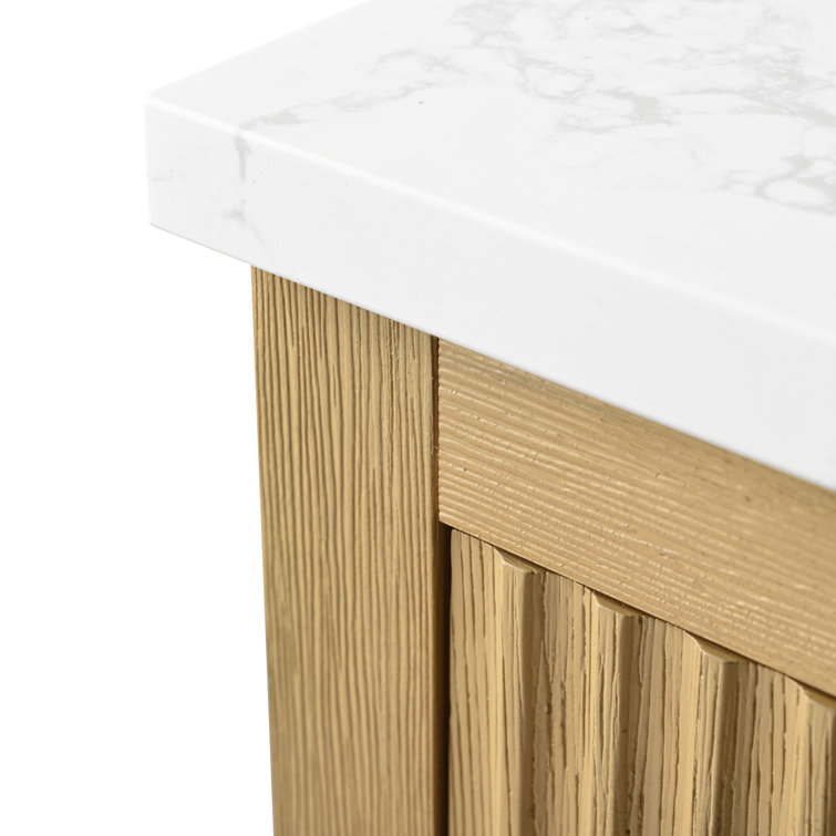 60'' Natural Oak Freestanding Bathroom Vanity with Engineered Marble Top