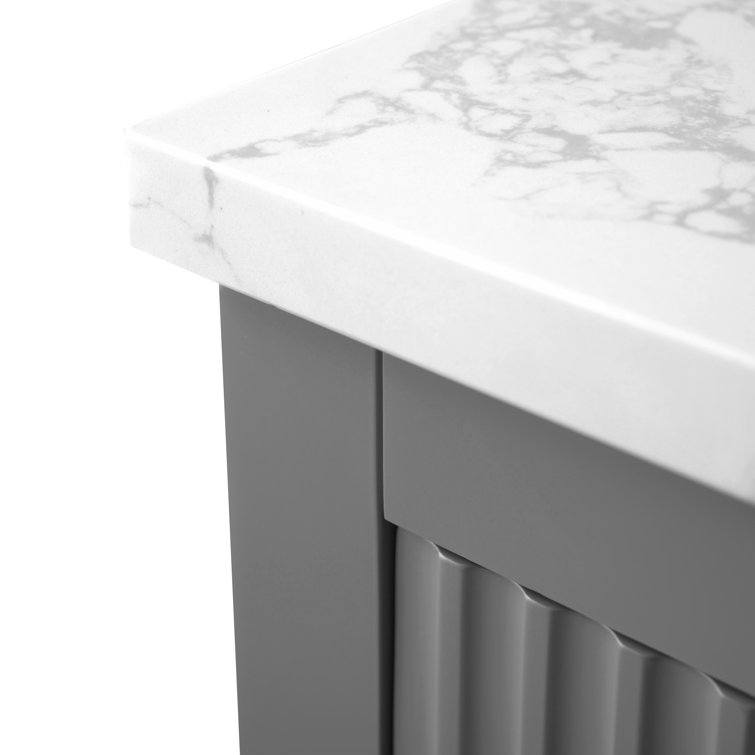 60" Linear Gray Freestanding Bathroom Vanity with Gold Hardware and Marble Top