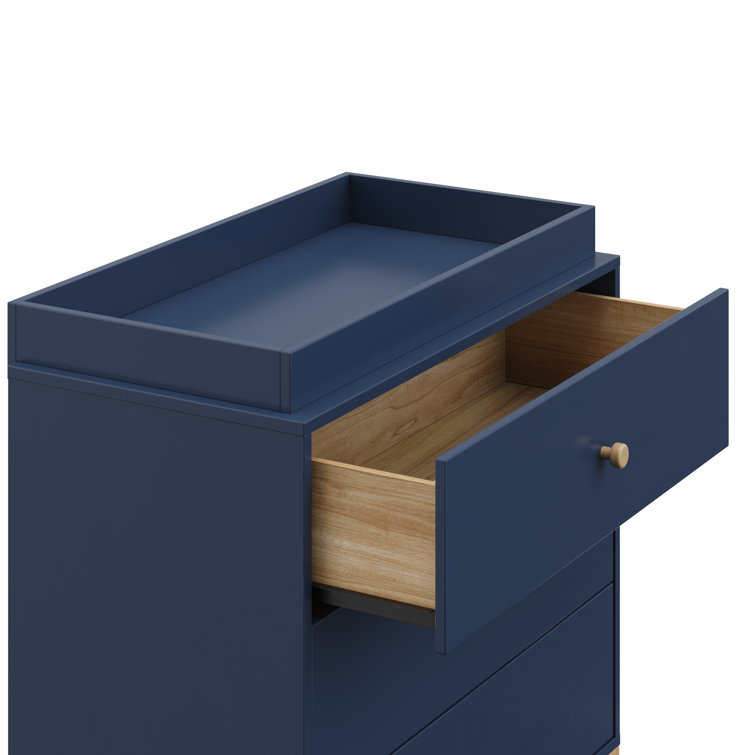 Midnight Blue and Driftwood 3-Drawer Nursery Dresser with Removable Topper
