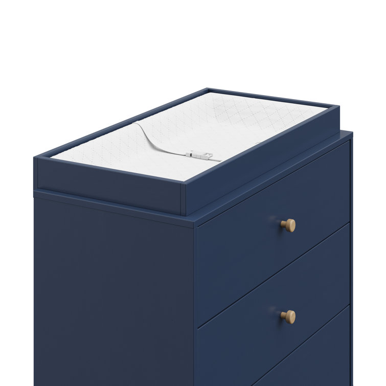Midnight Blue and Driftwood 3-Drawer Nursery Dresser with Removable Topper
