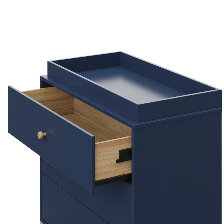 Midnight Blue and Driftwood 3-Drawer Nursery Dresser with Removable Topper