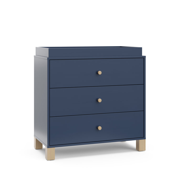 Midnight Blue and Driftwood 3-Drawer Nursery Dresser with Removable Topper