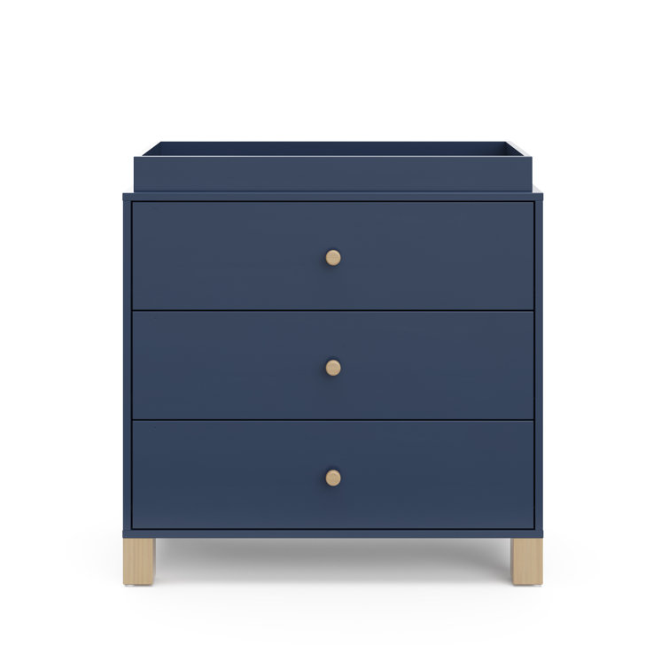 Midnight Blue and Driftwood 3-Drawer Nursery Dresser with Removable Topper