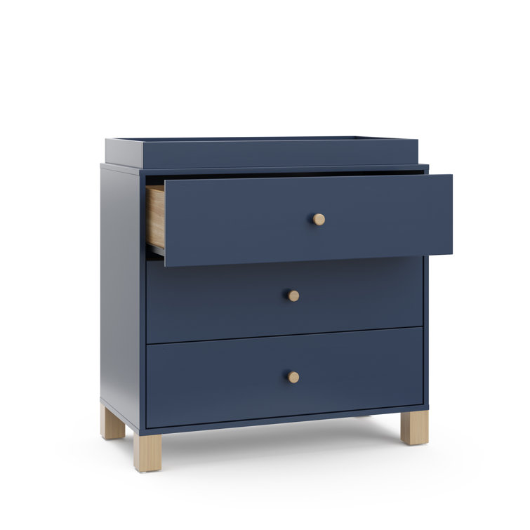 Midnight Blue and Driftwood 3-Drawer Nursery Dresser with Removable Topper