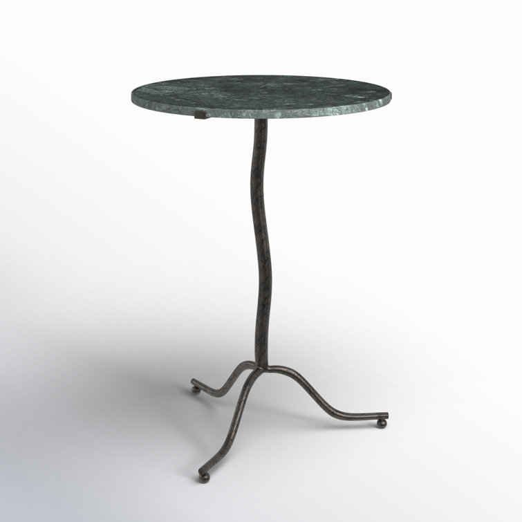 Hunter Green Marble and Rust Metal Round End Table