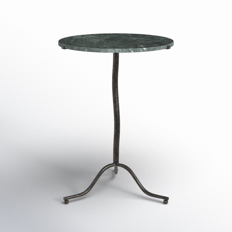 Hunter Green Marble and Rust Metal Round End Table