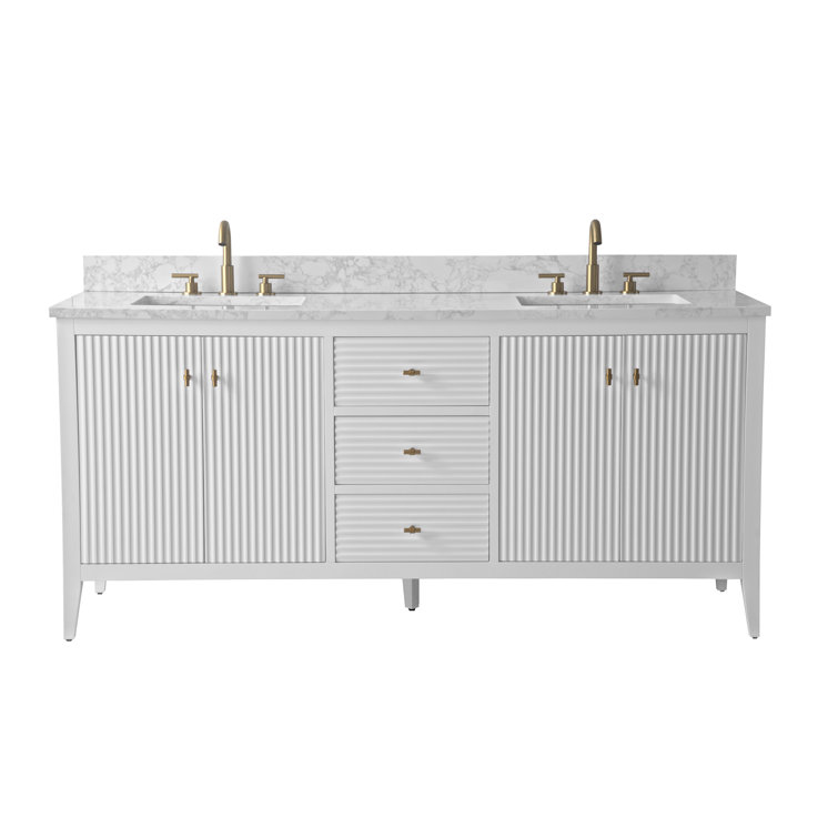 72" Linear White Double Sink Vanity with Golden Brushed Hardware