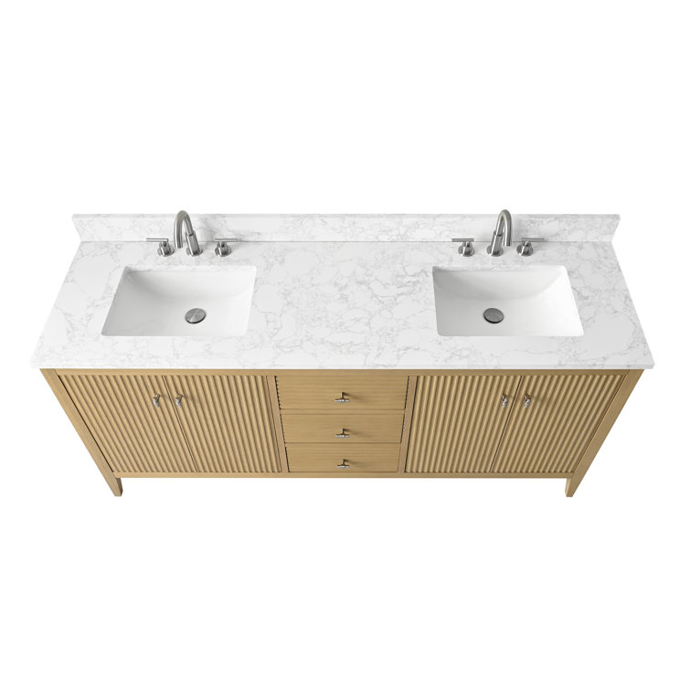 72" Natural Oak Double Sink Vanity with Marble Top