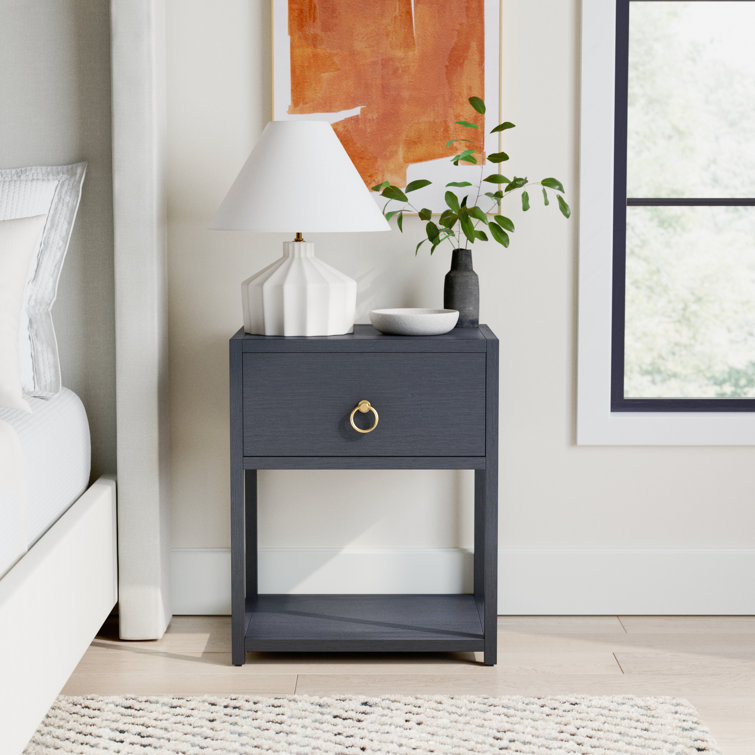 Lark Navy Blue Rectangular End Table with Gold Metallic Hardware