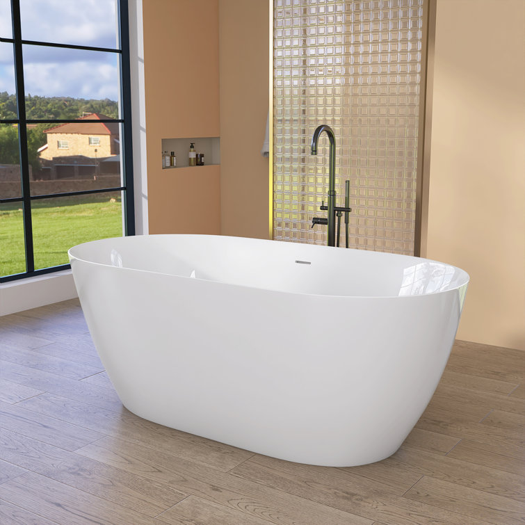 Gloss White 59'' Freestanding Acrylic Soaking Bathtub