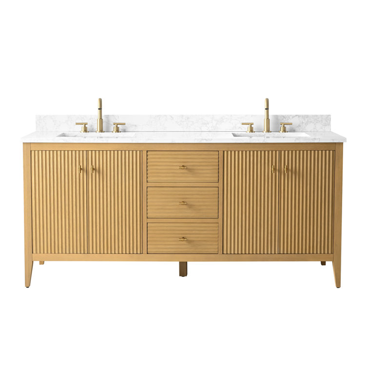 Natural Oak 72'' Double Bathroom Vanity with Marble Top