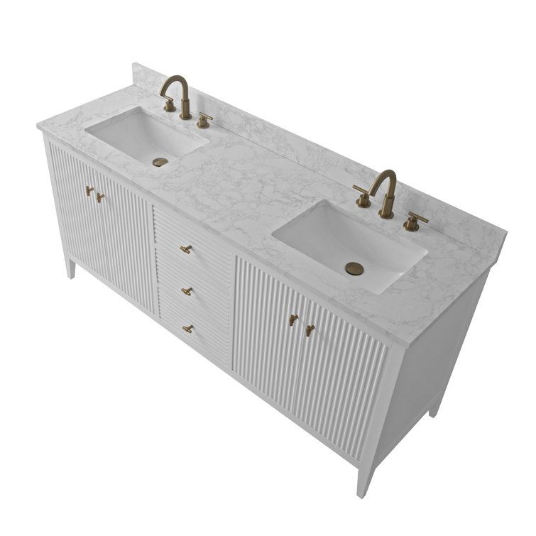 72" Linear White Double Sink Vanity with Golden Brushed Hardware