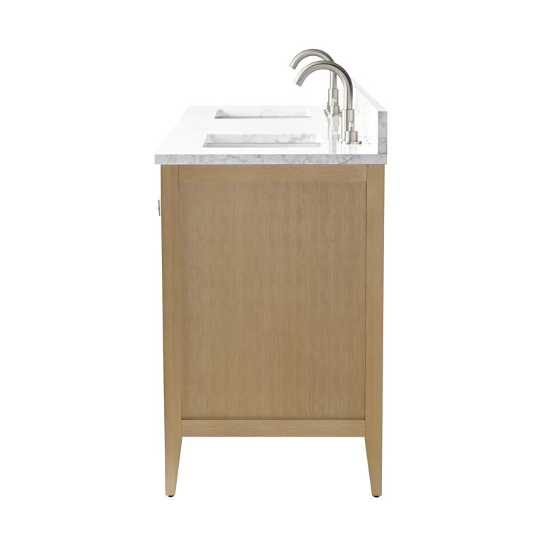 72" Natural Oak Double Sink Vanity with Marble Top
