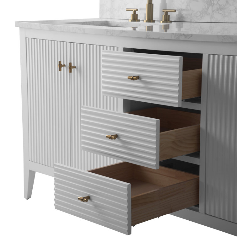 72" Linear White Double Sink Vanity with Golden Brushed Hardware