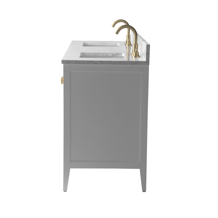 72" Linear White Double Sink Vanity with Golden Brushed Hardware