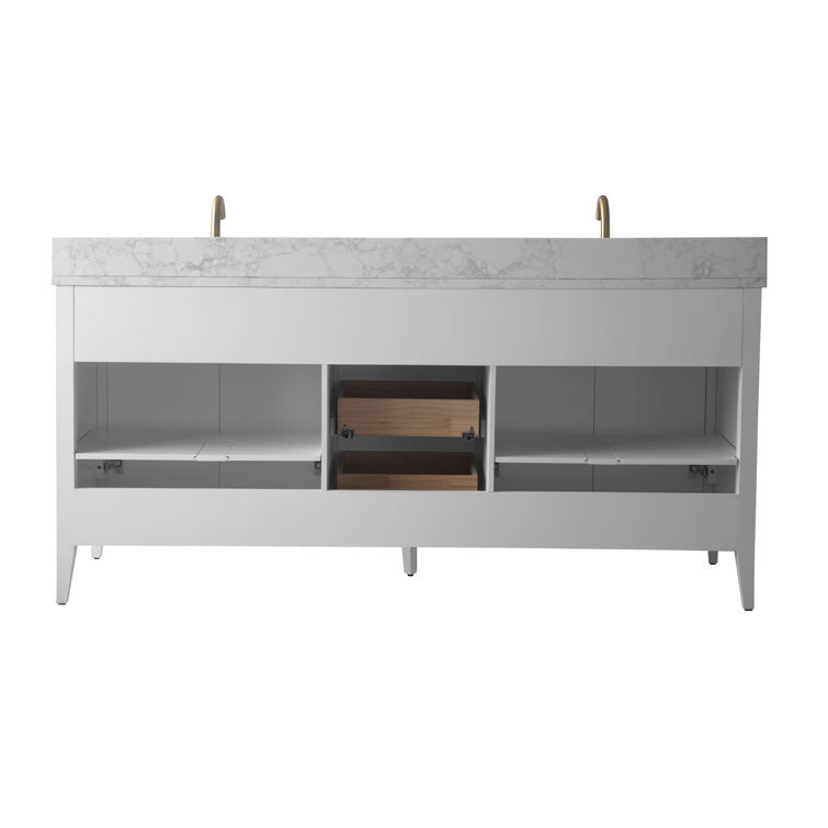 72" Linear White Double Sink Vanity with Golden Brushed Hardware