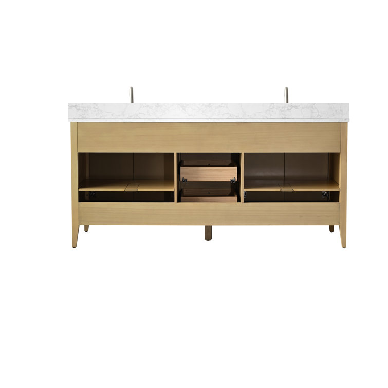 72" Natural Oak Double Sink Vanity with Marble Top