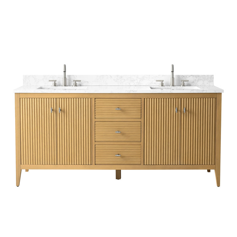 72" Natural Oak Double Sink Vanity with Marble Top