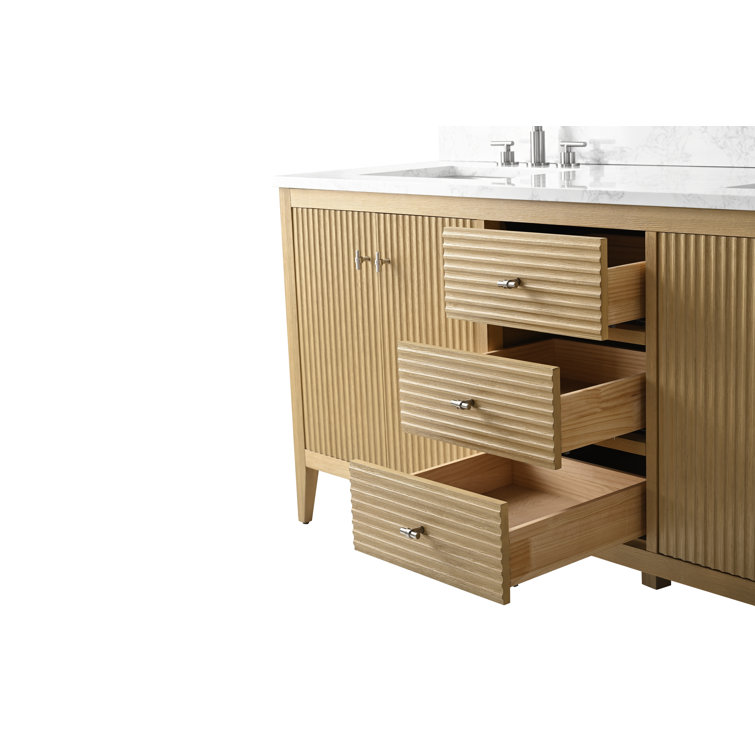 72" Natural Oak Double Sink Vanity with Marble Top