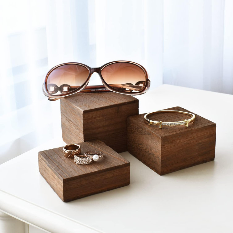 Brown Wooden 3-Piece Square Display Risers for Countertop