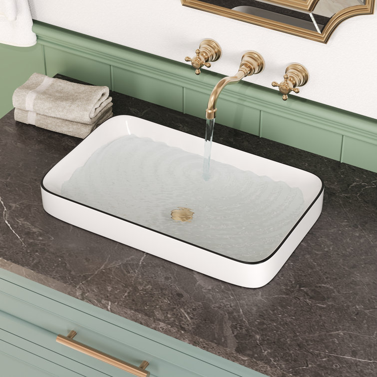 White and Black Ceramic Rectangular Above-Counter Vessel Sink